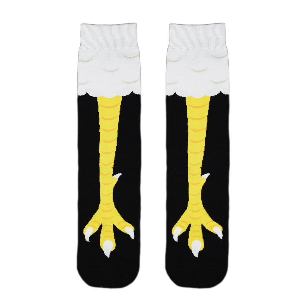 Men's chicken feet crew socks back view showing three-toed feet