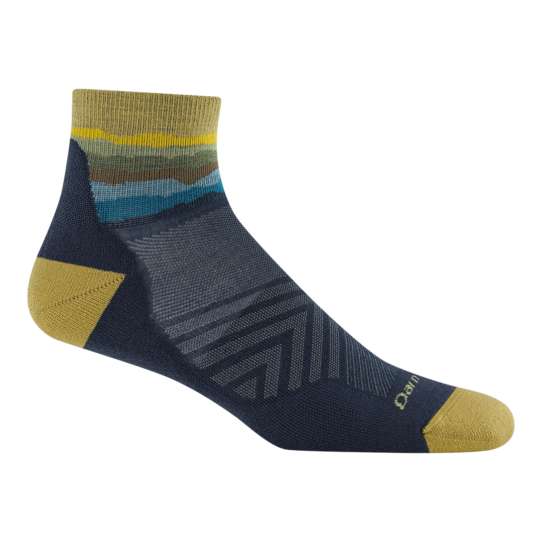 Skyracer Blue quarter running sock with yellow heel and toe accents