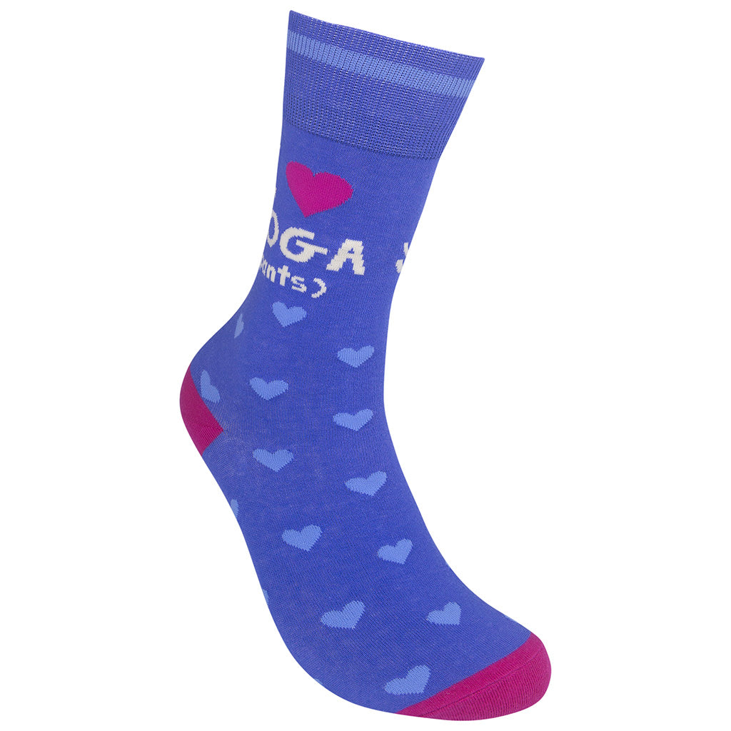 Unisex I Love Yoga Pants crew socks angled view of single sock