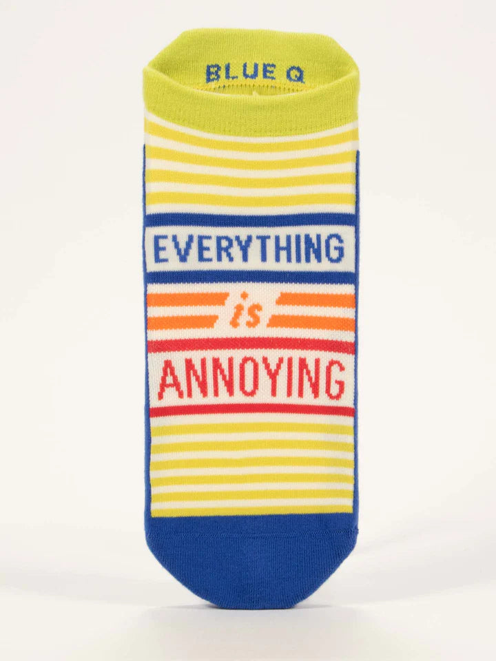 Women's Everything Is Annoying sneaker socks, flat single view with text
