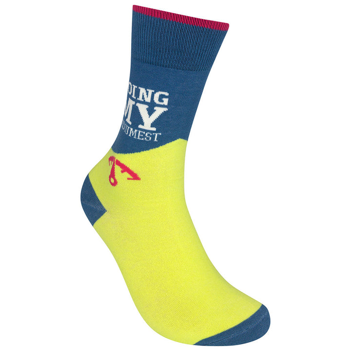 Doing My Mediumest socks right angle view showing full design