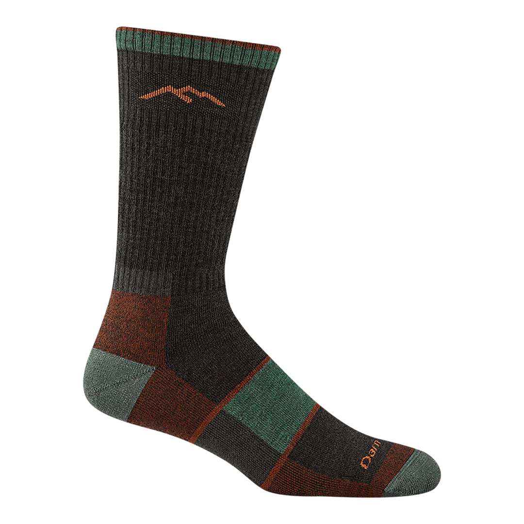Walnut hiking boot sock with mint heel and toe accents