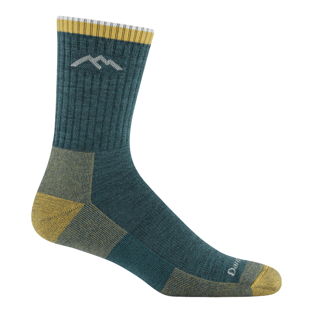 Spruce micro crew hiker sock with yellow heel and toe accents