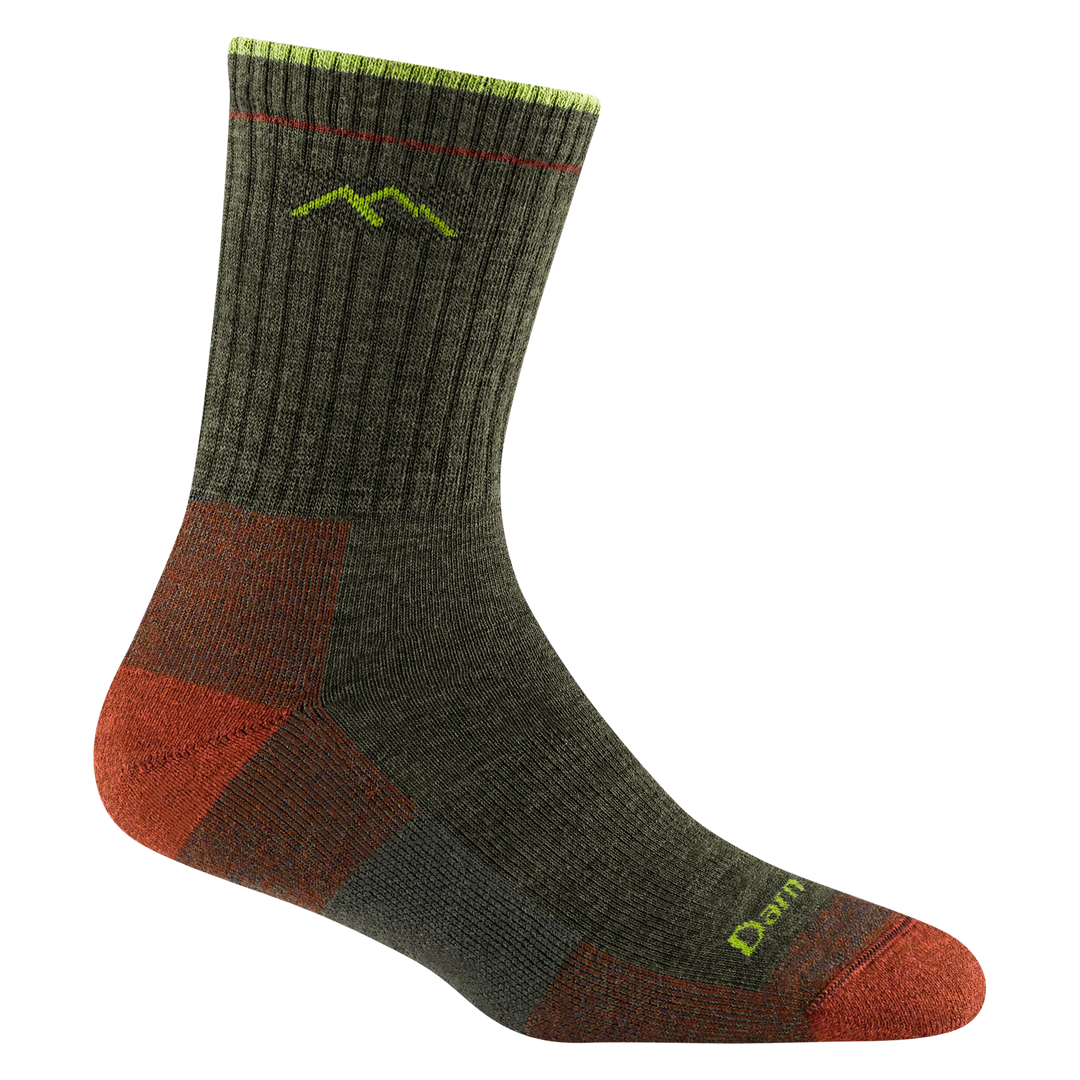 Women's forest-green hiker micro crew socks, flat single sock side view
