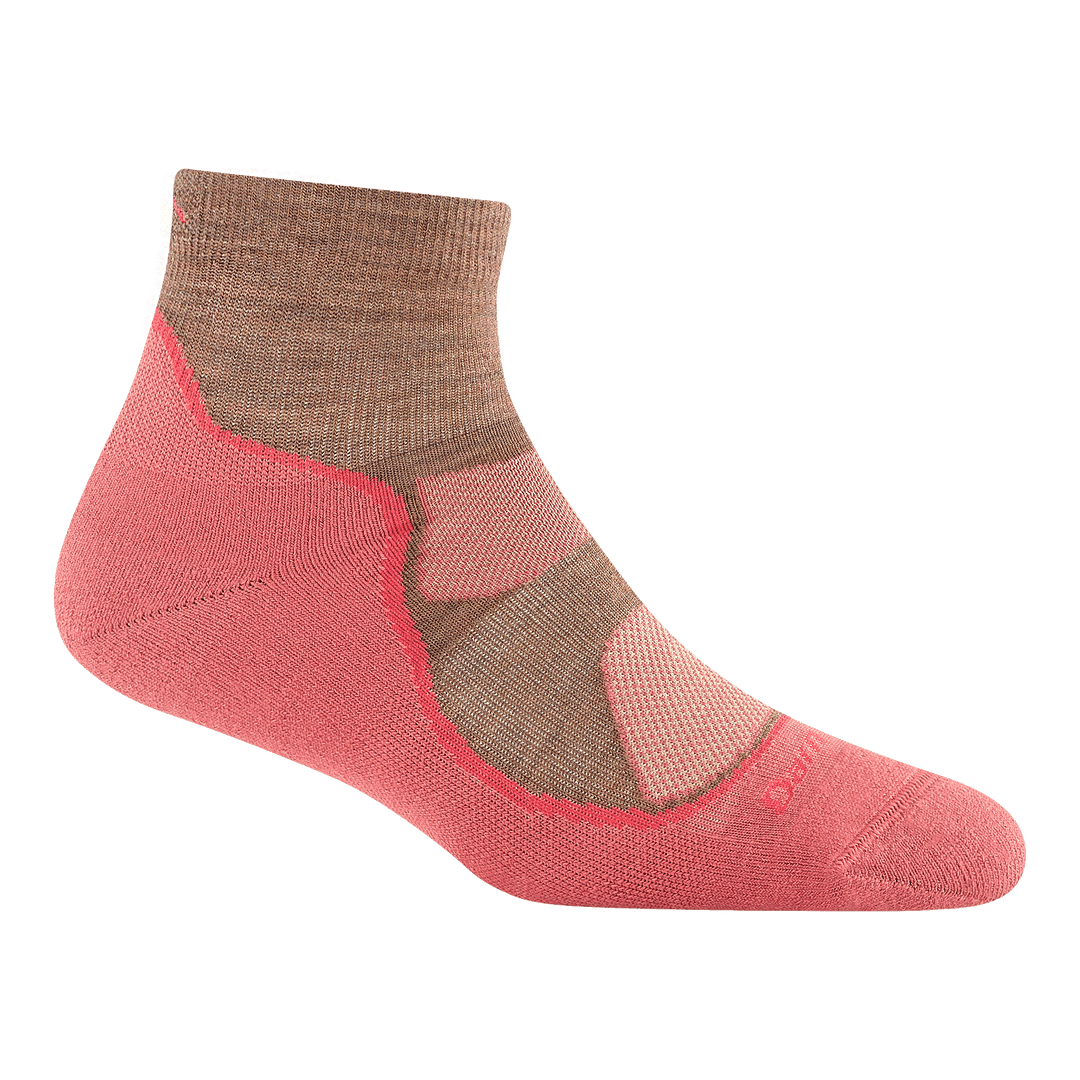 Canyon lightweight quarter hiking sock with pink and brown color blocking