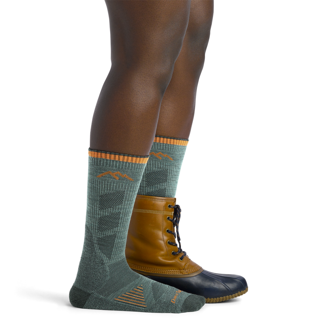 Hunting Boot socks in seafoam worn with hunting boots