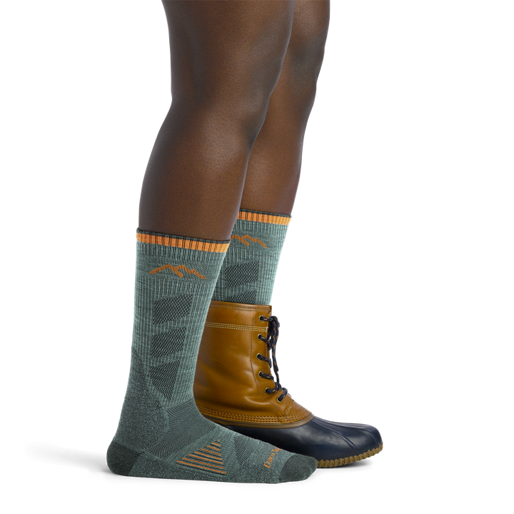 Hunting Boot socks in seafoam worn with hunting boots