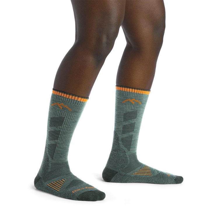 Hunting Boot socks right angle view in seafoam on foot