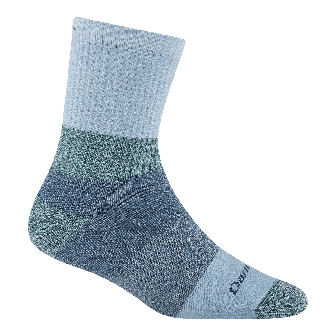 Kids' cabin and pine forest micro crew sock in red and lavender, flat side view