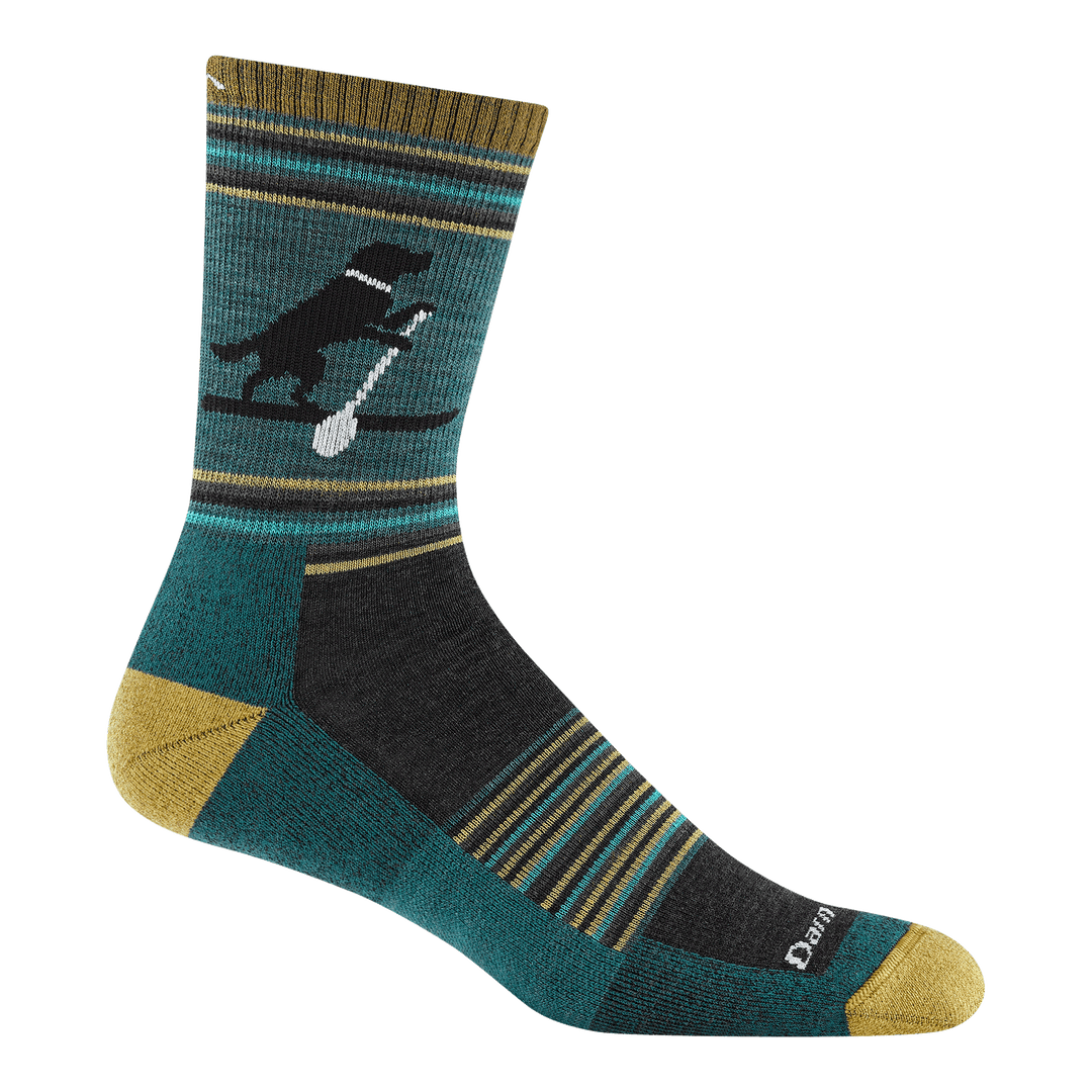 Dog Pond micro crew hiking sock with paddleboarding dog graphic