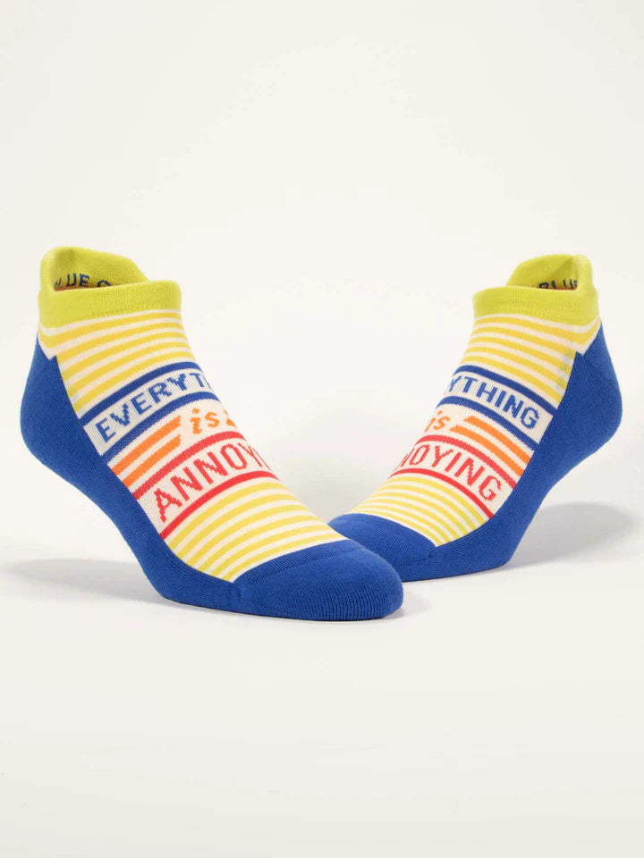 Women's Everything Is Annoying striped sneaker socks, flat pair view