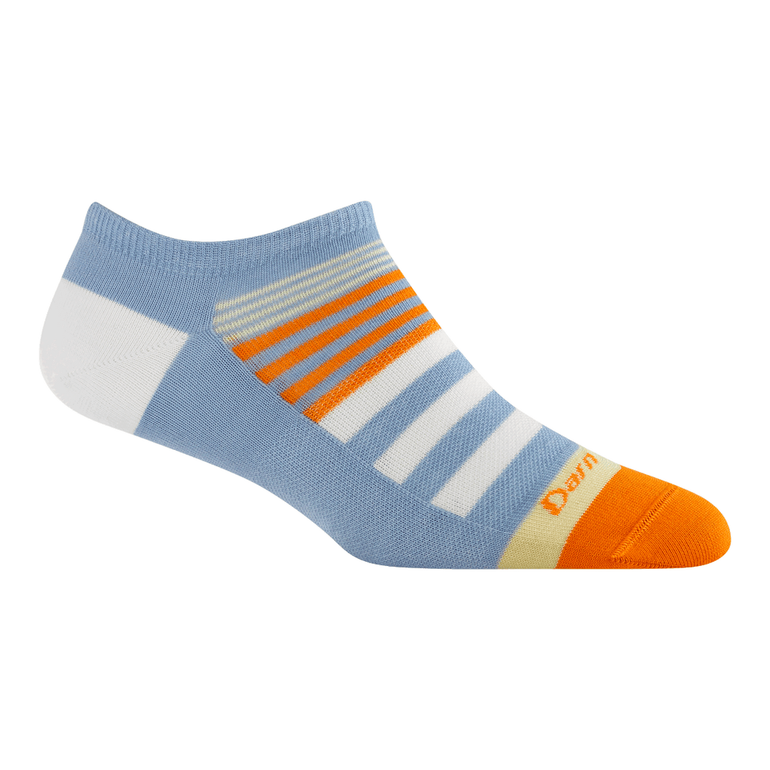 Sky no show sock with blue base and striped upper