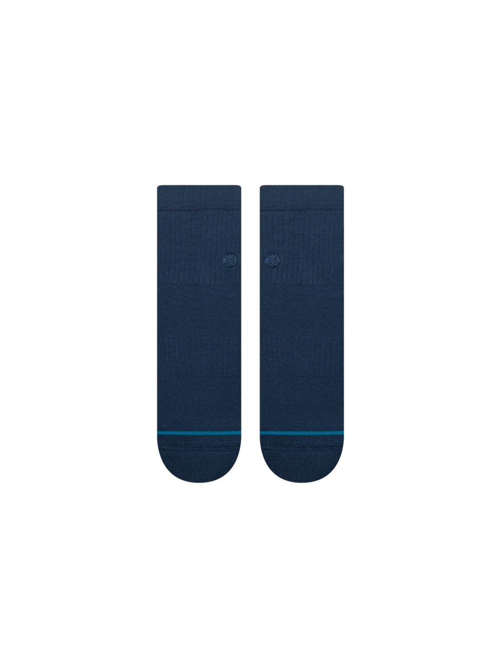Women's Signature quarter socks in solid deep navy blue with a ribbed leg, flat front view of the pair