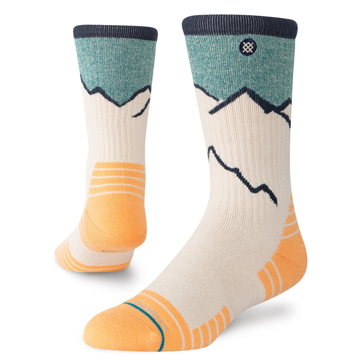 Tan peaking hike crew socks front view