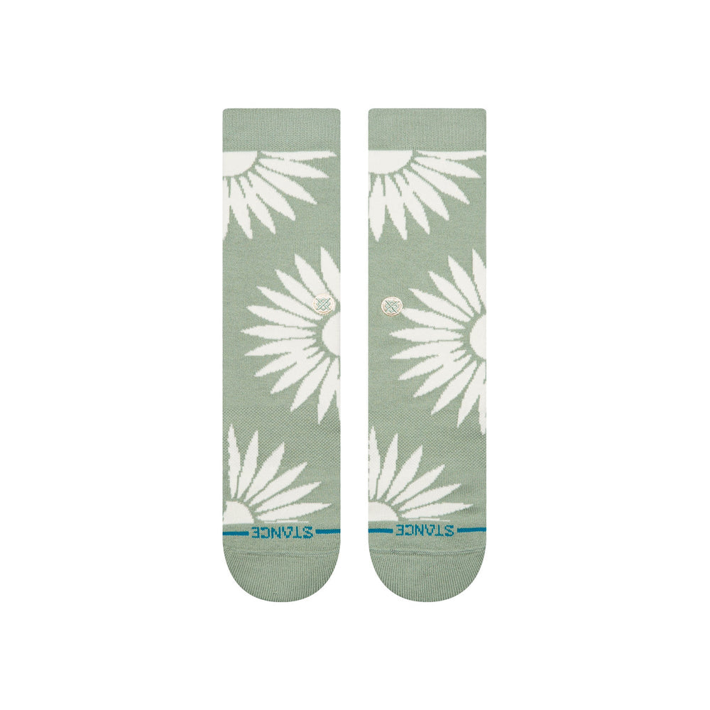 Men's sunburst crew socks in sage green, flat lay detail