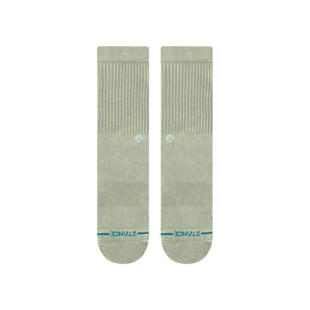 Men's seagreen crew socks in washed sage, flat lay detail