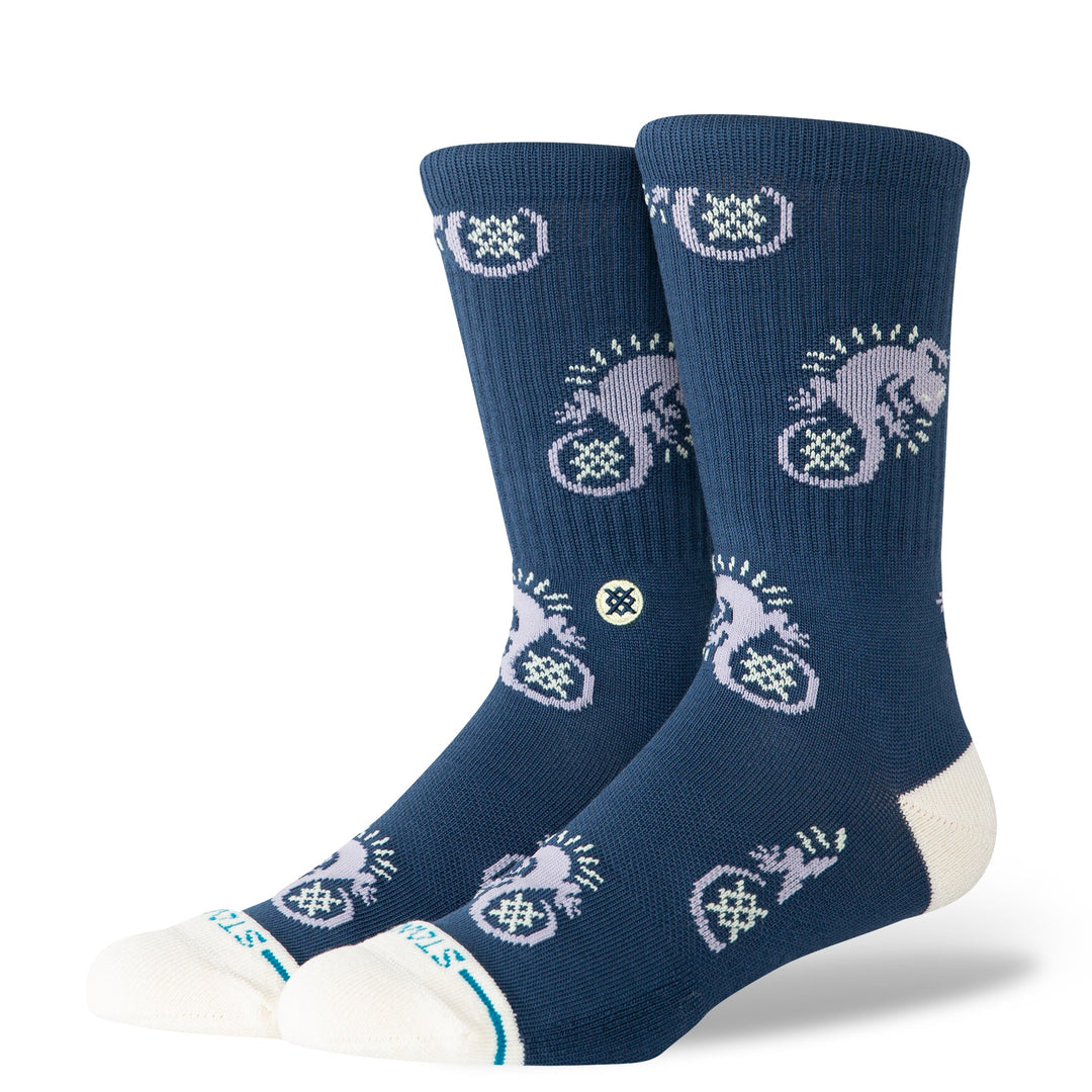Purple gecko crew socks front view