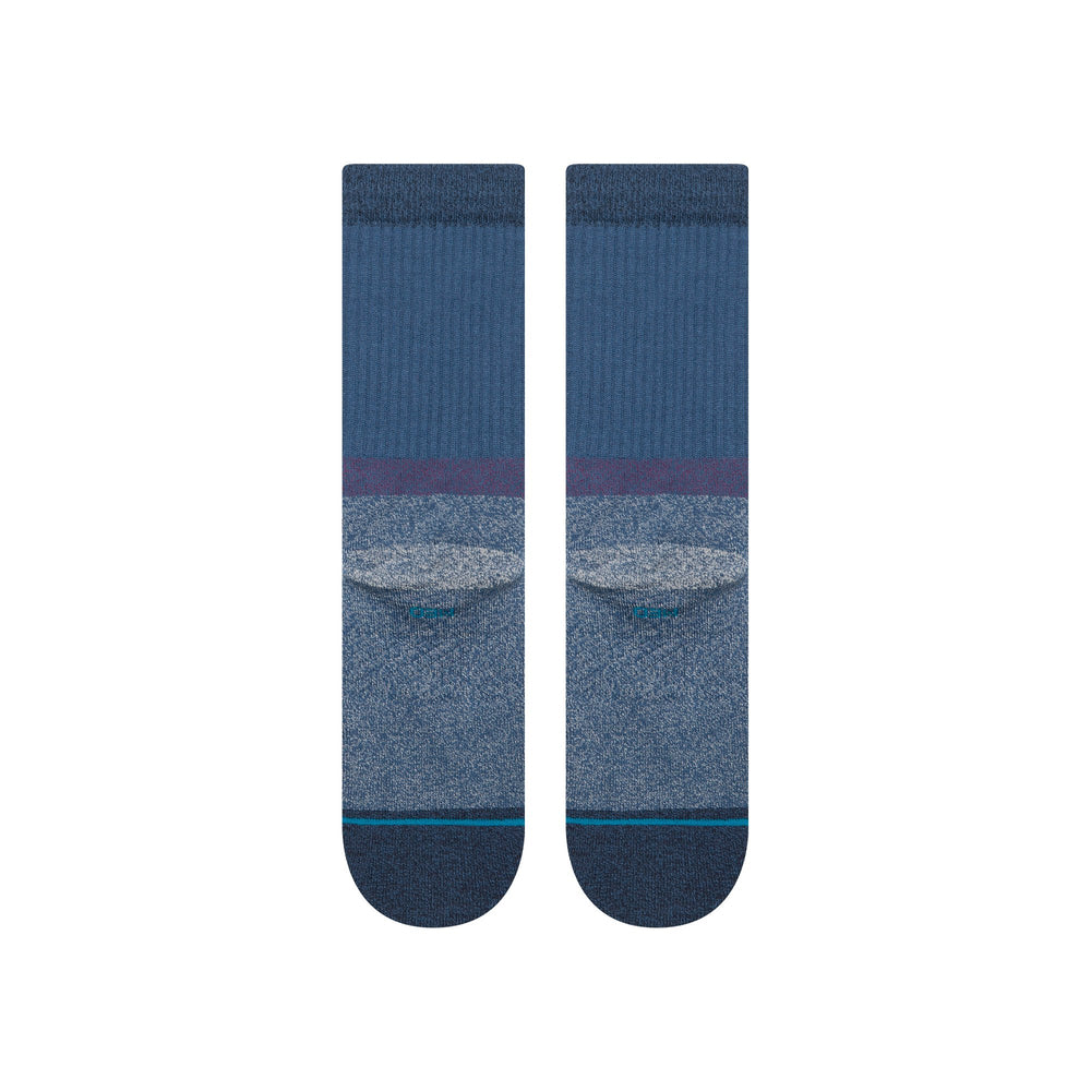 Women's solid blue crew socks flat lay, top-down view
