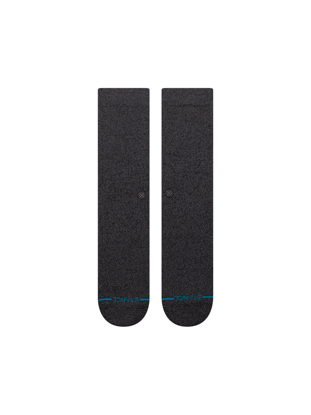 Women's Icon Wool crew socks in solid heathered charcoal-black wool with a ribbed leg, flat front view of the pair