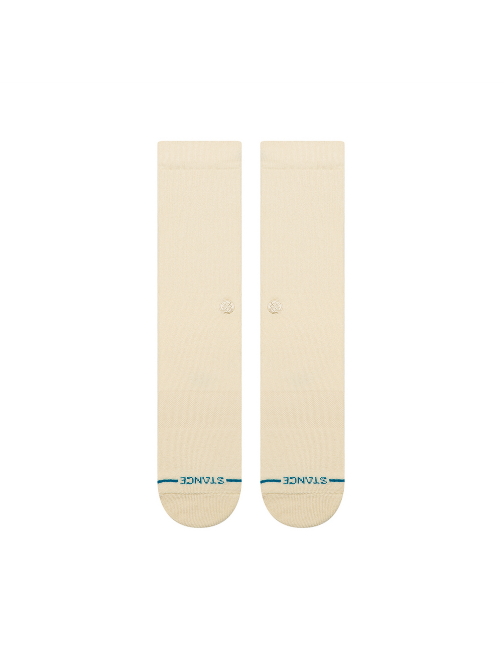 Women's Icon Wool crew socks in solid cream canvas wool with a ribbed leg, flat front view of the pair