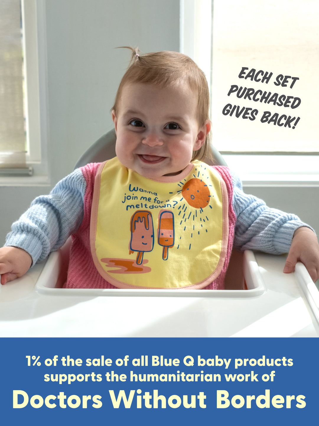 Baby in a high chair wearing the red dumpling kids&