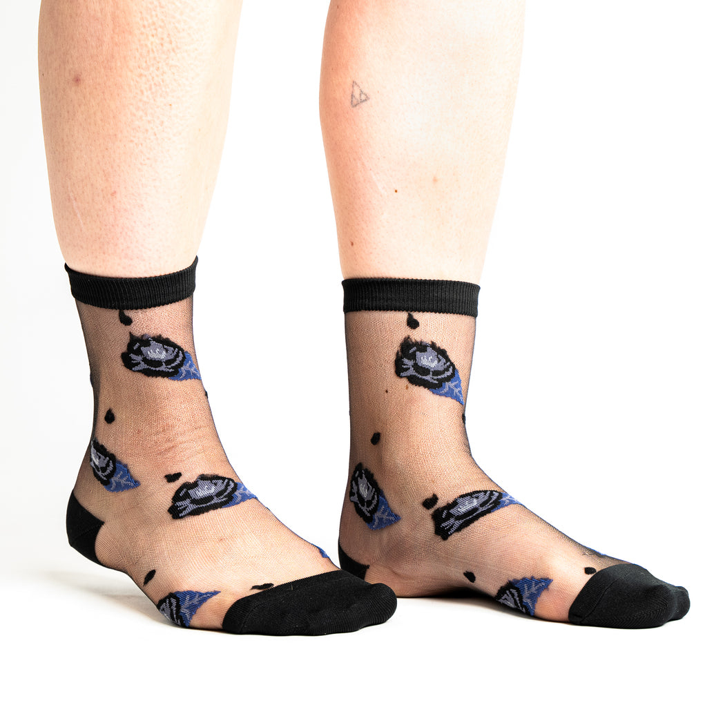 Will You Accept this Rose? Black Sheer Crew Socks | Women&