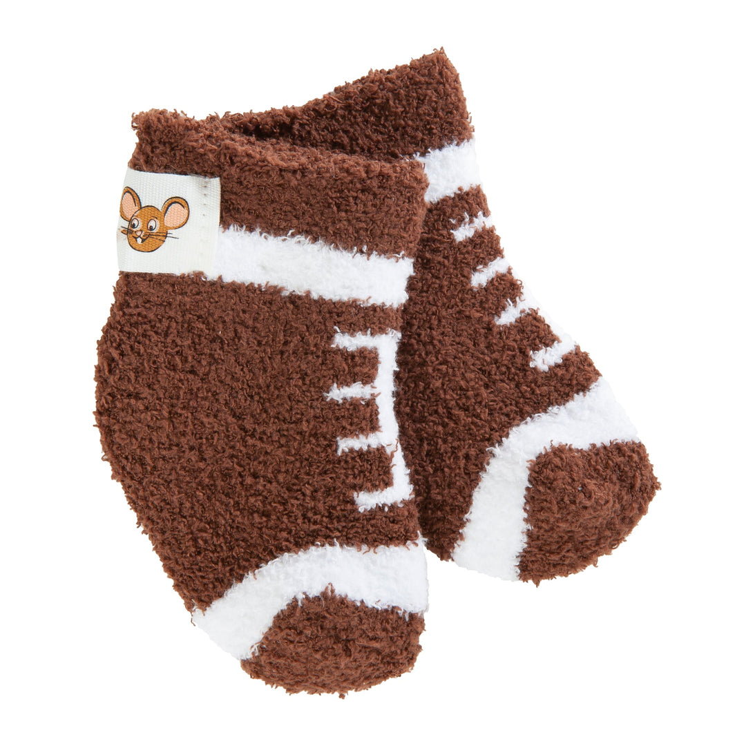 Football Snug Infant Cozy Crew socks in brown football pattern