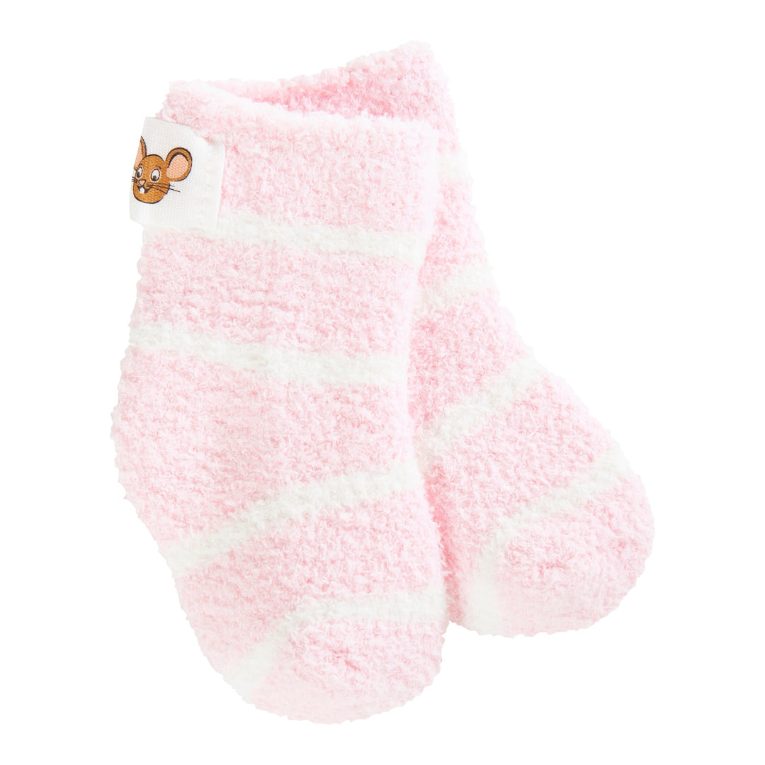 Candy Stripe Snug Infant Cozy Crew socks in pink and white stripes