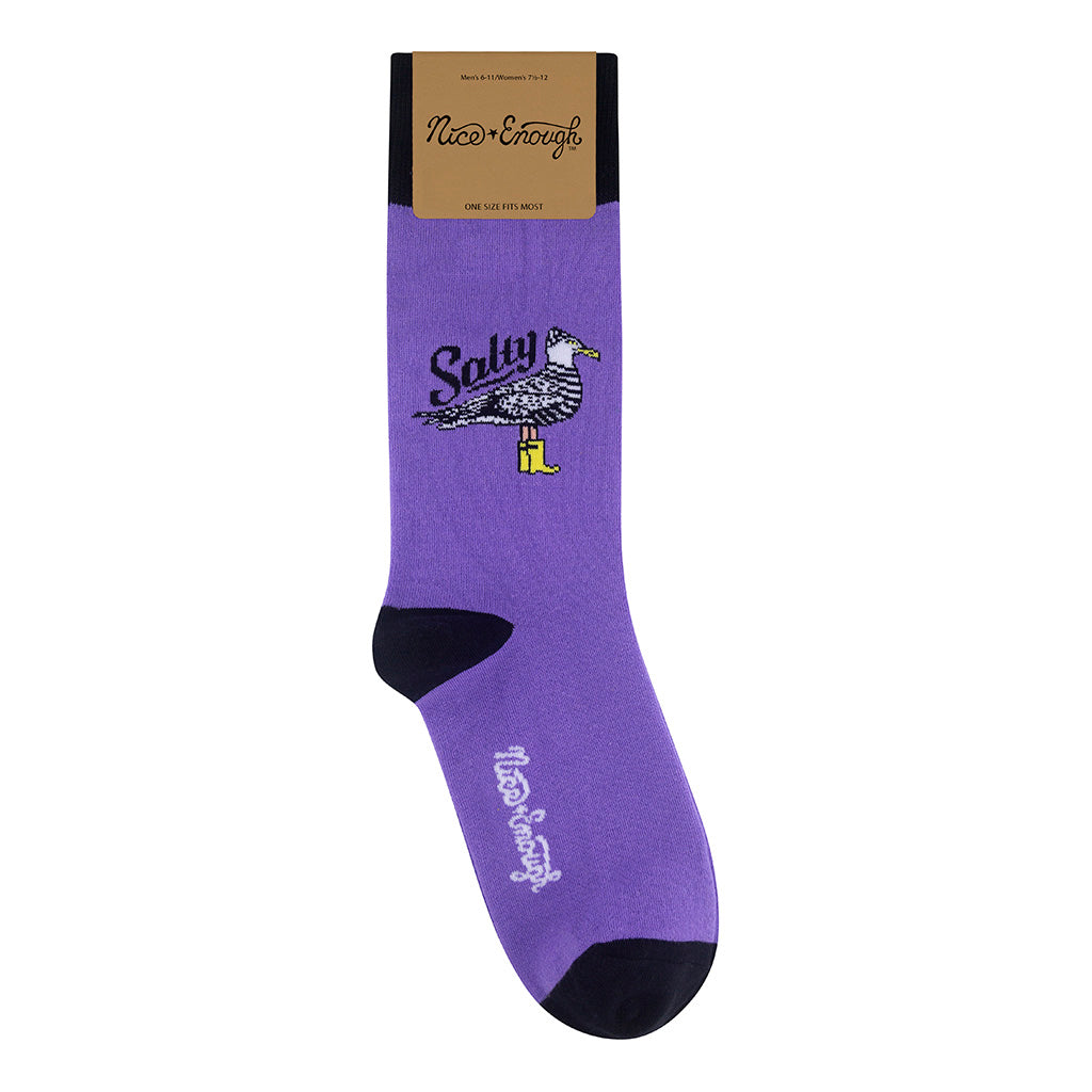 Salty seagull socks retail packaging