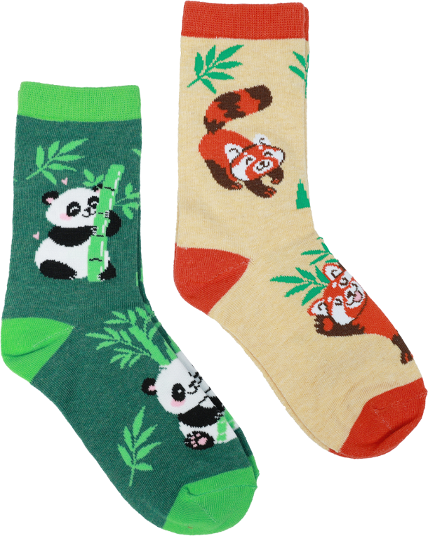 Pandas & Red Pandas green kids 2-pack crew socks, flat product shot