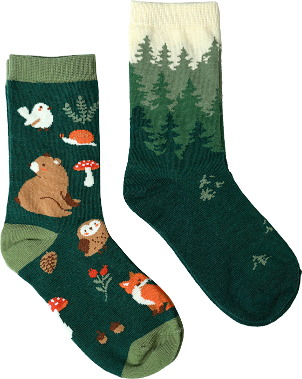 Forest Friends & Patterns green kids 2-pack crew socks, flat product shot