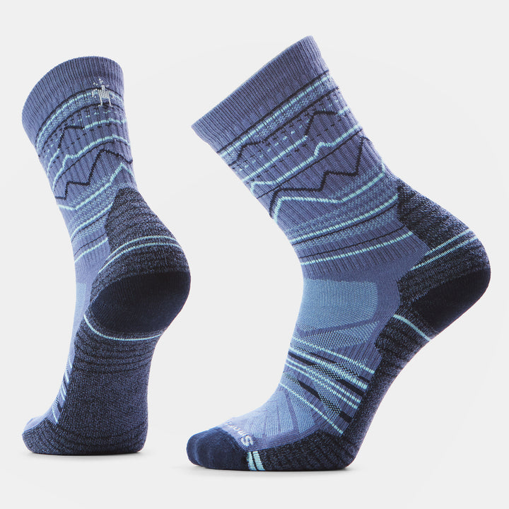 Smartwool Hike Light Cushion Mountain Range Crew Socks in Nightfall blue - right foot view