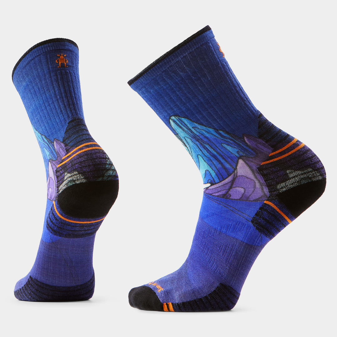Smartwool Hike Targeted Cushion Mountain Myth Print Crew Socks in Deep navy - right foot view