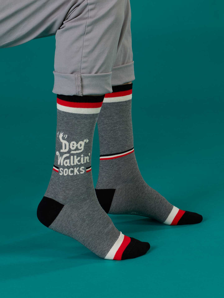 Wearing Blue Q’s Dog Walkin’ M-Crew Socks—men&