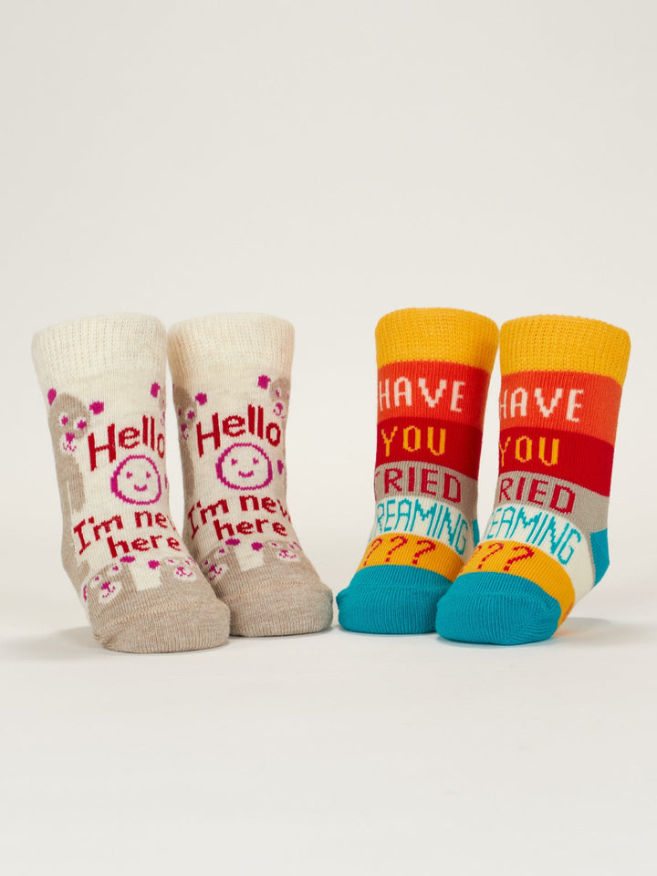 Two pairs of Blue Q "Hello I&