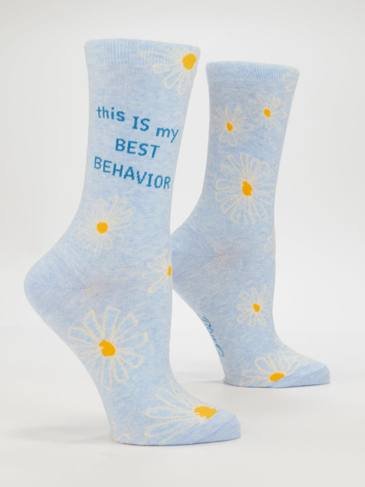 This Is My Best Behavior W-Crew Socks by Blue Q: light blue combed cotton women&