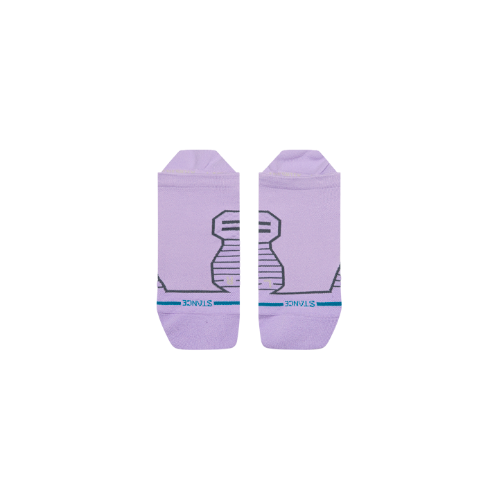 Women's Grape Light tab ankle socks in lavender, flat back view showing the grey outlined arch support panel