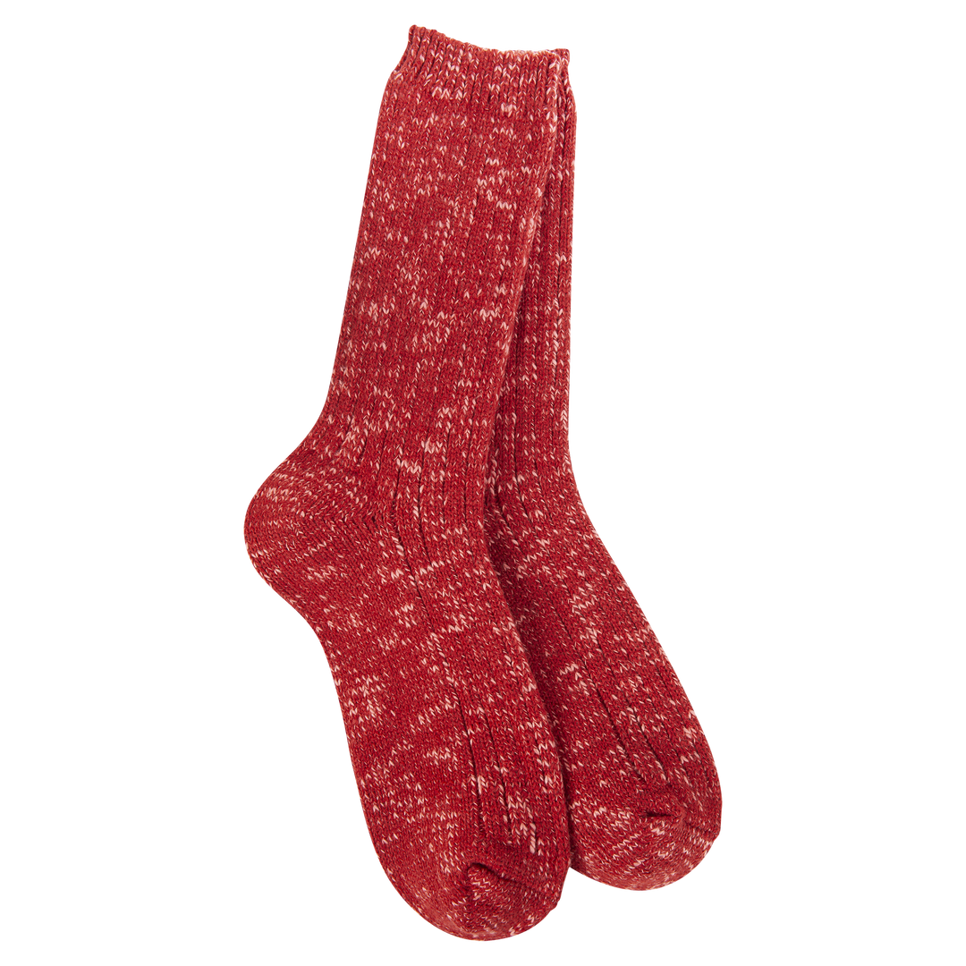 Strawberry Cotton Slub Marled Crew socks in berry-bright pink