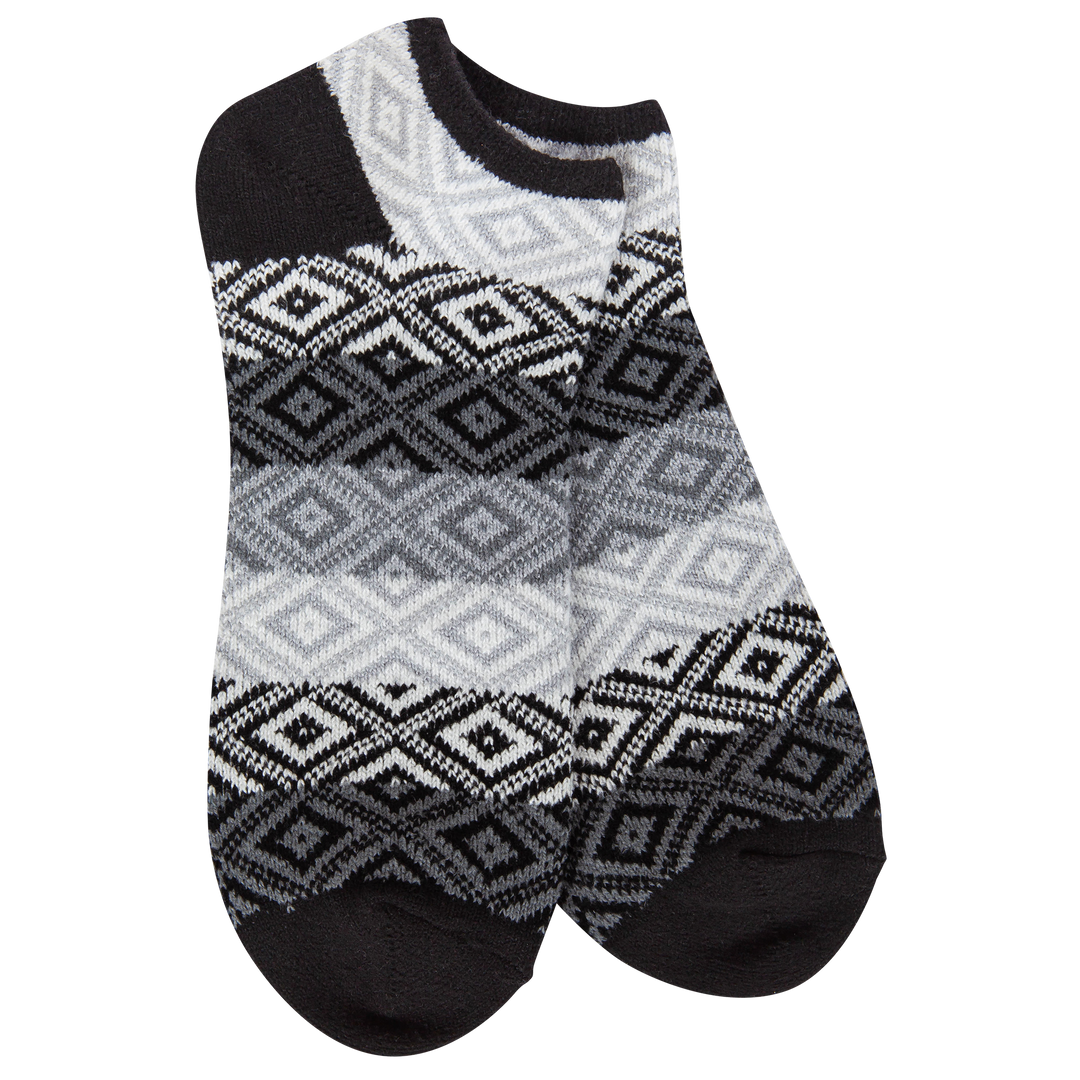 Black Multi Weekend Gem Low socks with black and white diamond pattern