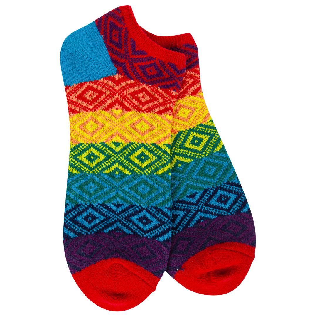 Rainbow Multi Weekend Gem Low socks with colorful diamond pattern