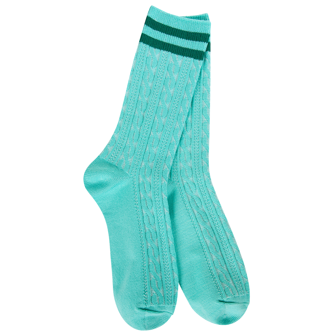 Pistachio Light Weight Rugby Crew socks in mint green stripes