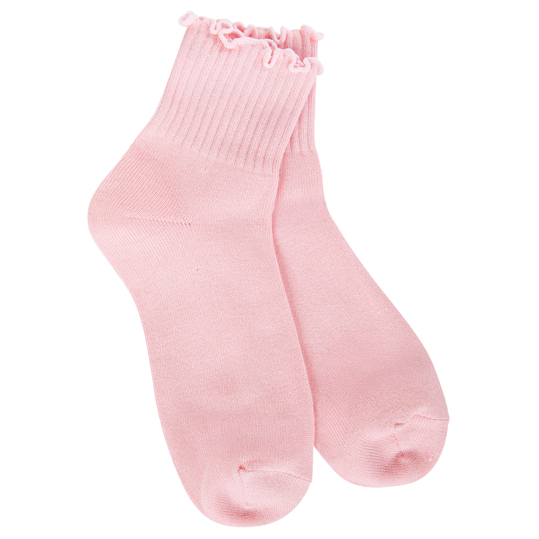 Pink Weekend Quarter Ruffle socks with ruffled cuff