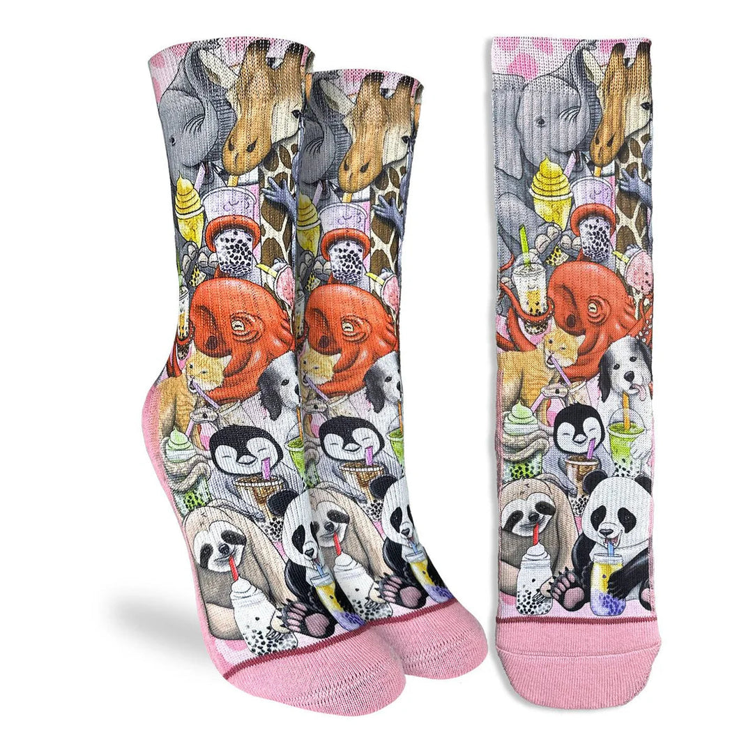 Animals Drinking Bubble Tea Crew Socks | Women&