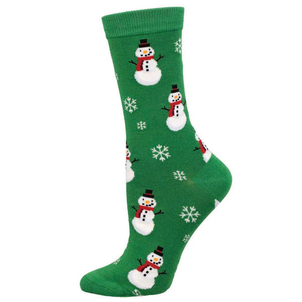 Bamboo Smiling Snowmen Crew Socks | Women's - Knock Your Socks Off