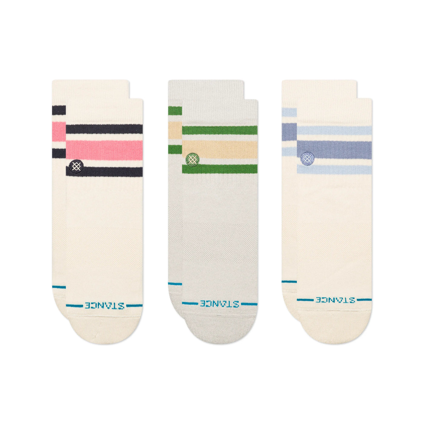 Boyd Ivory 3-Pack Quarter Mid Cushion Ankle Socks 