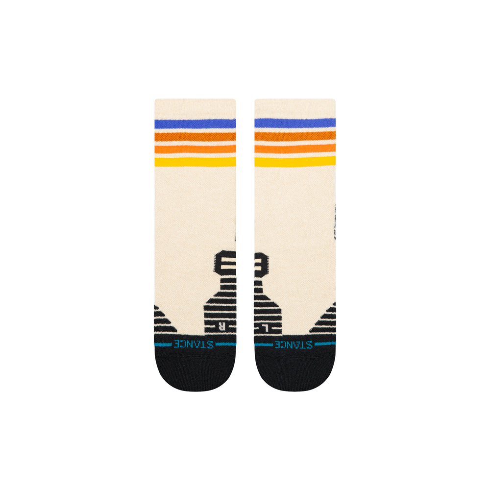 Women's striped performance crew socks, flat top-down view