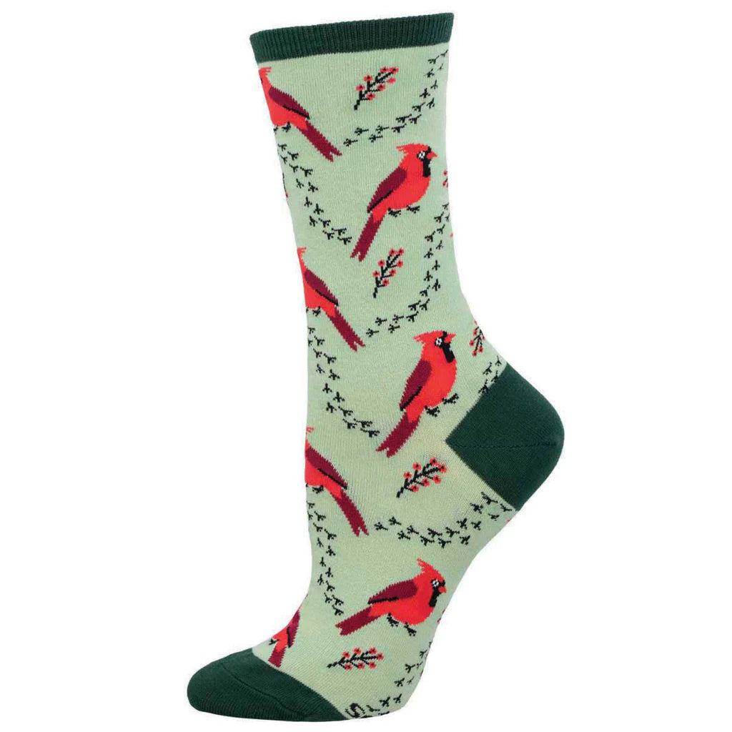 Women's sage green cardinal crew sock, side flat shot