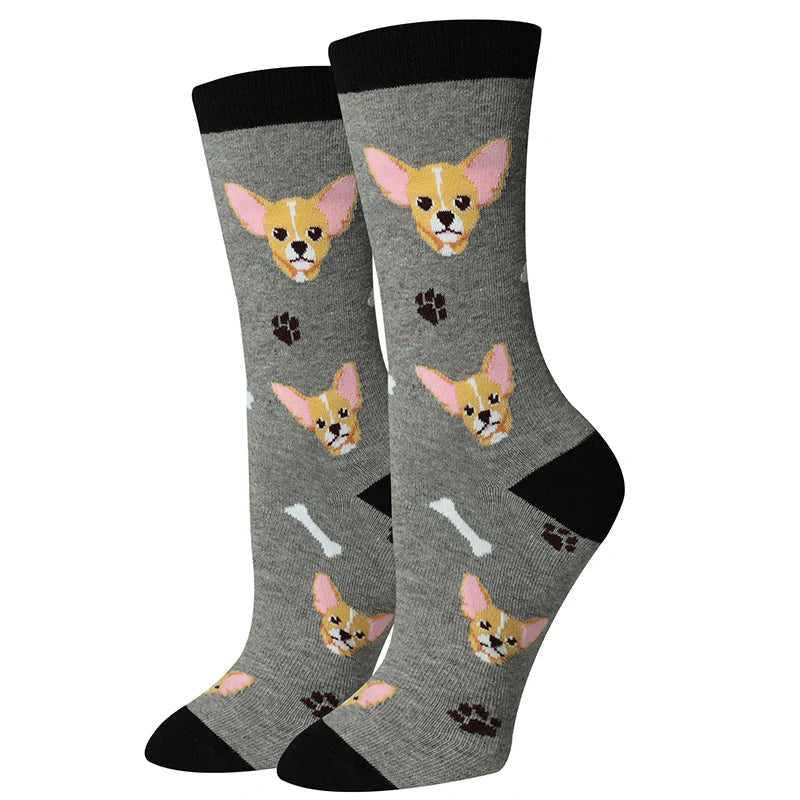 Chihuahua Gray Crew Socks | Women&