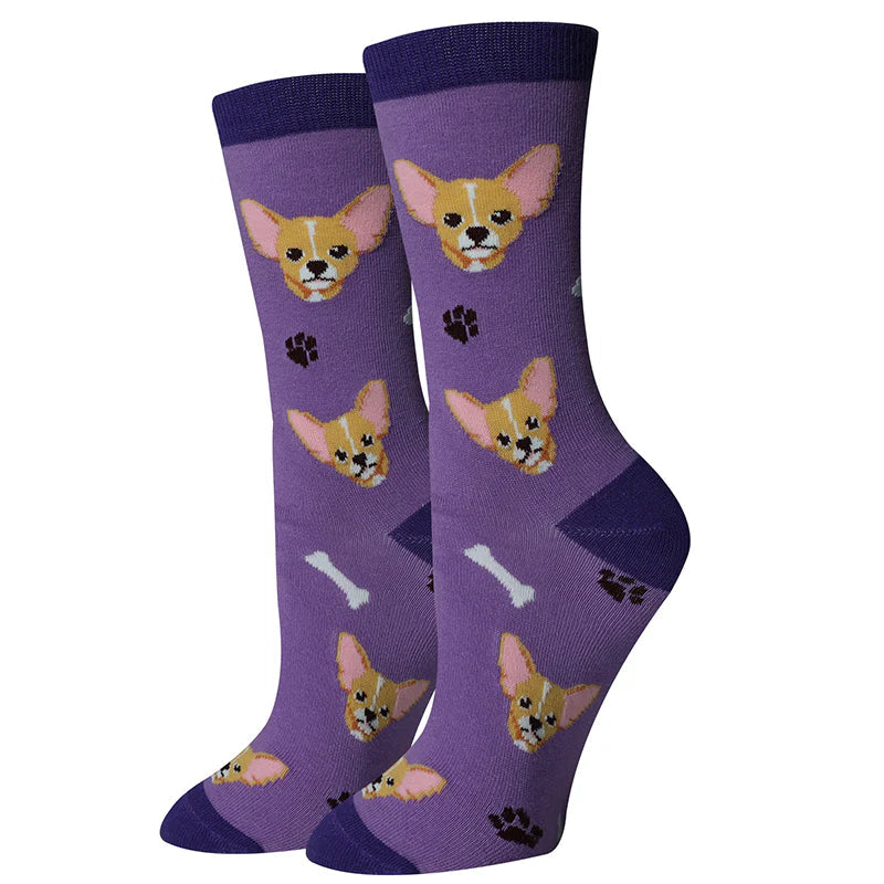 Chihuahua Purple Crew Socks | Women&