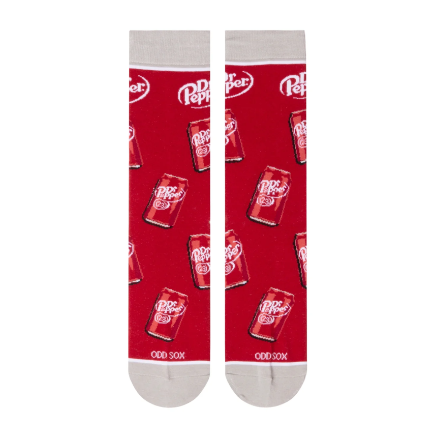Women's Dr. Pepper soda can crew socks, flat front view